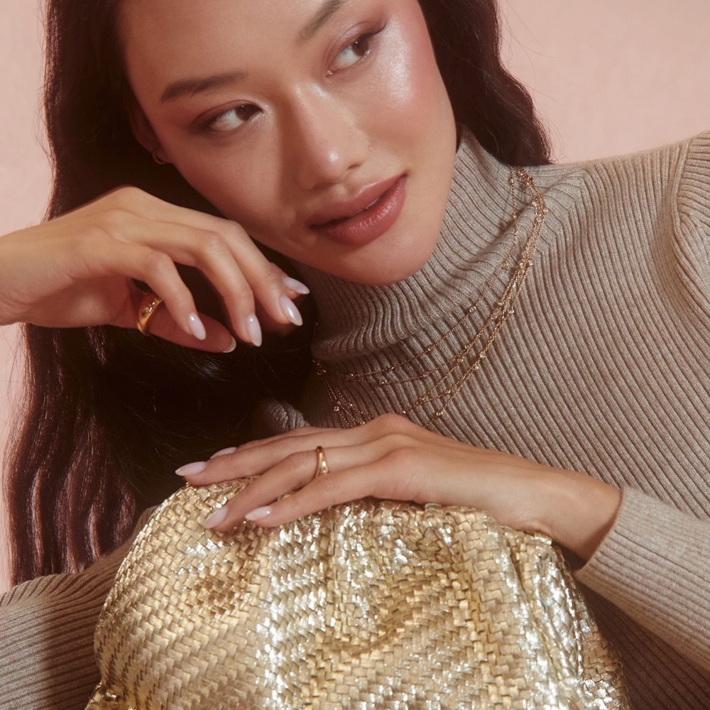 Anthropologie Metallic Gold Woven Clutch